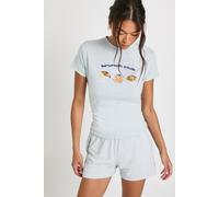 boohoo Women's Brunch Club Baby T-Shirt & Stripe Short Pyjama Set in Baby Blue | Size: 10