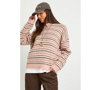 Boohoo Brushed Knit Stripe Oversized Jumper In Pink pink