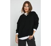 Boohoo Brushed Knit V Neck Jumper In Black black M