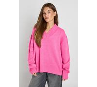 Boohoo Brushed Knit V Neck Jumper In Pink pink S