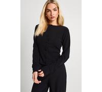 Boohoo Brushed Micro Rib Button Through Top In Black black 10