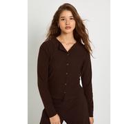 Boohoo Brushed Micro Rib Button Through Top In Chocolate chocolate 16