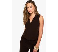 boohoo Women's Brushed Micro Rib V Neck Button Through Waistcoat in Chocolate | Size: 8