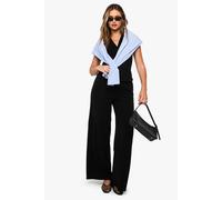 Boohoo Brushed Micro Rib Wide Leg Trouser In Black black 8