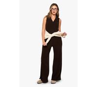 Boohoo Brushed Micro Rib Wide Leg Trouser In Chocolate chocolate 16
