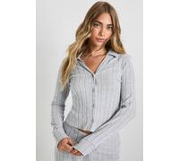 Boohoo Brushed Rib Button Through Long Sleeve Shirt In Grey grey 16