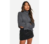 Boohoo Brushed Rib Oversized Wide Sleeve Top In Charcoal charcoal 8