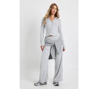 boohoo Women's Brushed Rib Wide Leg Trouser in Grey | Size: 6