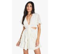 Boohoo Burnout Floral Angel Sleeve Skater Dress In Ivory ivory 16