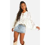 boohoo Women's Burnout Floral Boho Blouse in White | Size: 8