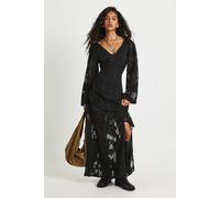 Boohoo Burnout Floral Frill Detail Maxi Dress In Black black 18
