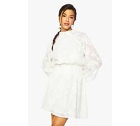 Boohoo Burnout Floral High Neck Skater Dress In Cream cream 12