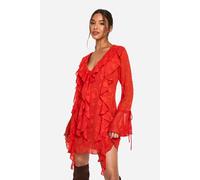 Boohoo Burnout Paisley Ruffle Mini Dress In Russet russet 12