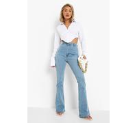 Boohoo Butt Shaper High Rise Skinny Flared Jeans In Light Wash light wash 16