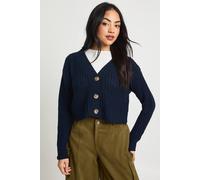 Boohoo Button Through Crop Cardigan In Navy navy
