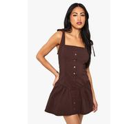 Boohoo Button Through Dropped Waist Mini Dress In Chocolate chocolate 12