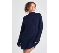Boohoo Cable Detail High Neck Knitted Mini Dress In Navy navy L