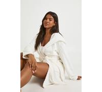 Boohoo Cable Knit Fleece Hooded Short Dressing Gown In Cream cream 16