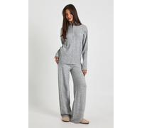 Boohoo Cable Knit Zip Through High Neck Jumper And Straight Leg Trouser Co-Ord In Grey grey M