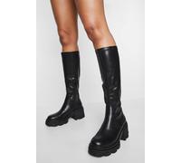 Boohoo Calf High Chunky Heeled Boots In Black black 5