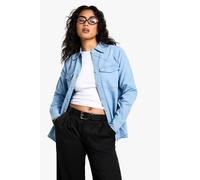 Boohoo Chambray Denim Long Sleeve Shirt In Mid Wash mid wash 12