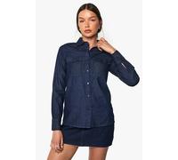Boohoo Chambray Denim Long Sleeve Western Shirt In Indigo indigo 8