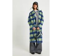 Boohoo Check Double Breast Wool Look Coat In Blue blue 10