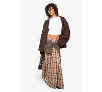 Boohoo Check Pleated Maxi Skirt In Brown brown 6