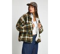 Boohoo Check Print Boxy Teddy Jacket In Green green 12