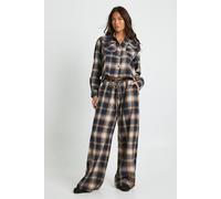 Boohoo Check Print Drawstring Waist Wide Leg Trousers In Brown brown 6