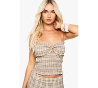 Boohoo Check Shirred Frill Bandeau In Beige beige 12