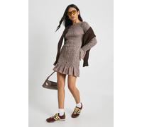 Boohoo Check Shirred Long Sleeve Mini Dress In Brown brown 16