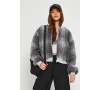 Boohoo Check Teddy Bomber Jacket In Grey grey 14