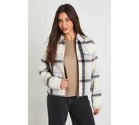 Boohoo Check Zip Wool Look Jacket In Blue blue 10