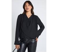 Boohoo Chiffon Cowl Front Shoulder Pad Blouse In Black black 14