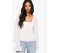 Boohoo Chiffon Ditsy Floral Milkmaid Top In White white 8