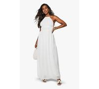 Boohoo Chiffon Halterneck Ruched Maxi Dress In White white 10