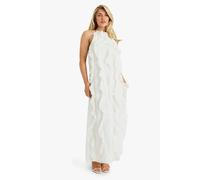 Boohoo Chiffon Halterneck Ruffle Maxi Dress In Ivory ivory 8
