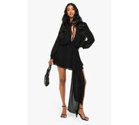 Boohoo Chiffon Ruched Drape Smock Dress In Black black 10