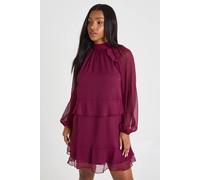 Boohoo Chiffon Ruffle Smock Dress In Burgundy burgundy 8