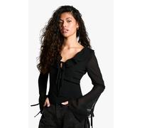 Boohoo Chiffon Ruffle Tie Front Blouse In Black black 10