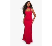 Boohoo Chiffon Scarf Detail Lace Up Back Maxi Dress In Red red 16