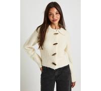 Boohoo Chunky Boucle Knit Toggle Button Collar Detail Knitted Jumper In Ecru ecru L