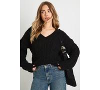 Boohoo Chunky Cable V Neck Knitted Jumper In Black black S