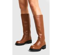 Boohoo Chunky Column Knee High Boots In Dark Tan dark tan 7