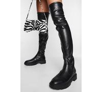 Boohoo Chunky Flat Over The Knee Boots In Black black 6