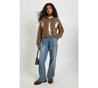 Boohoo Chunky Knit Argyle Button Through Cardigan In Brown brown M