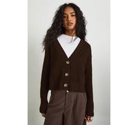 Boohoo Chunky Knit Cropped Cardigan In Chocolate chocolate M