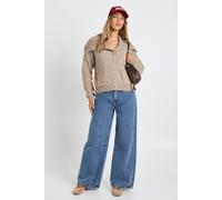 Boohoo Chunky Knit Oversized Collar Detail Button Through Cardigan In Stone stone L