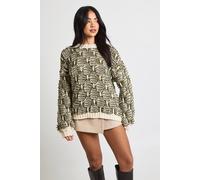 Boohoo Chunky Knit Stitch Detail Oversized Jumper In Khaki khaki L